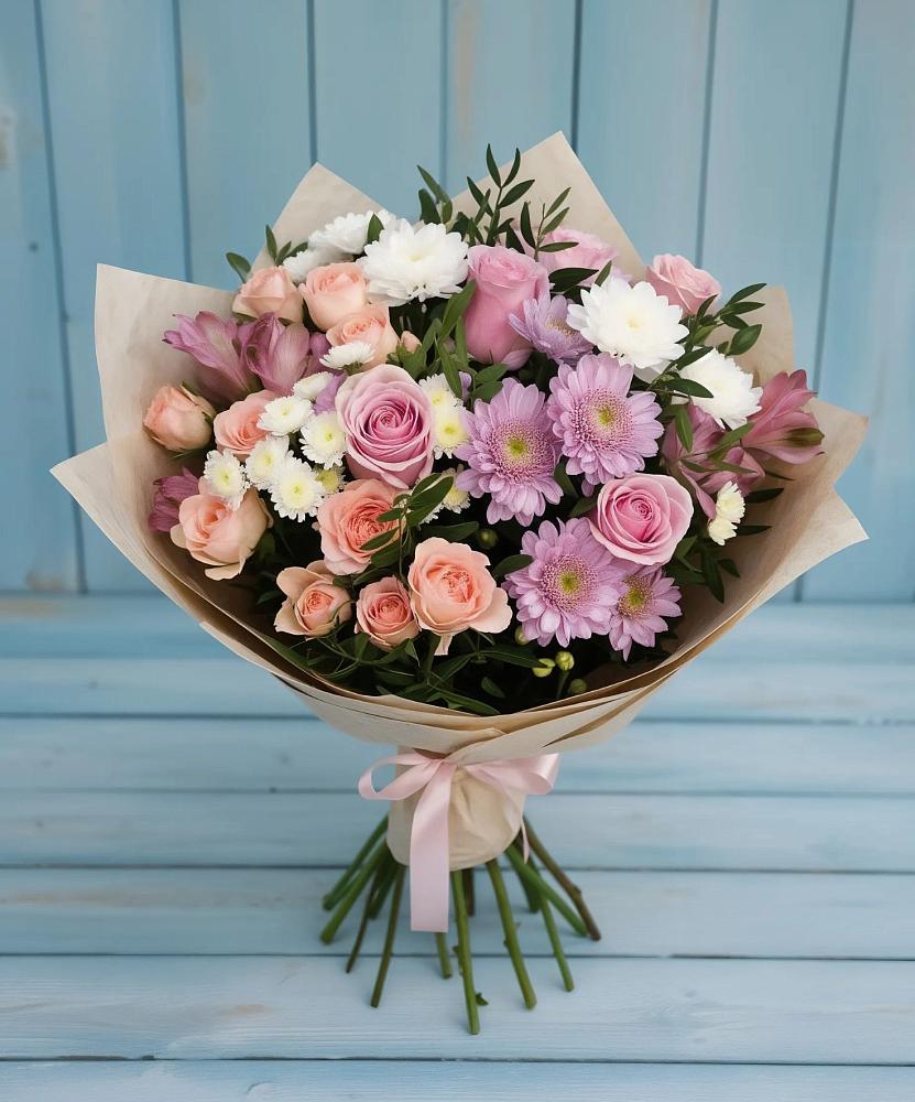 Букет цветов из: Хризантемы, Розы и Альстромерии в Краснознаменский