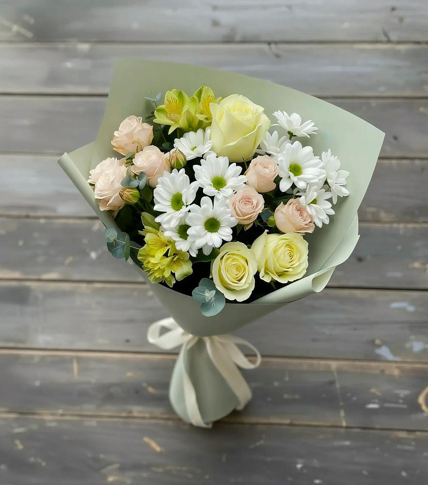 Букет цветов из: Альстромерии, Розы и Хризантемы в Краснознаменский