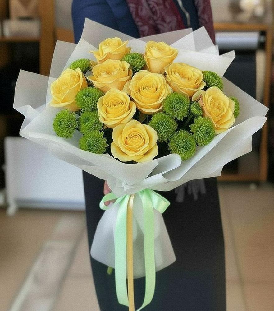 Букет цветов из: Хризантемы и Розы в Краснознаменский