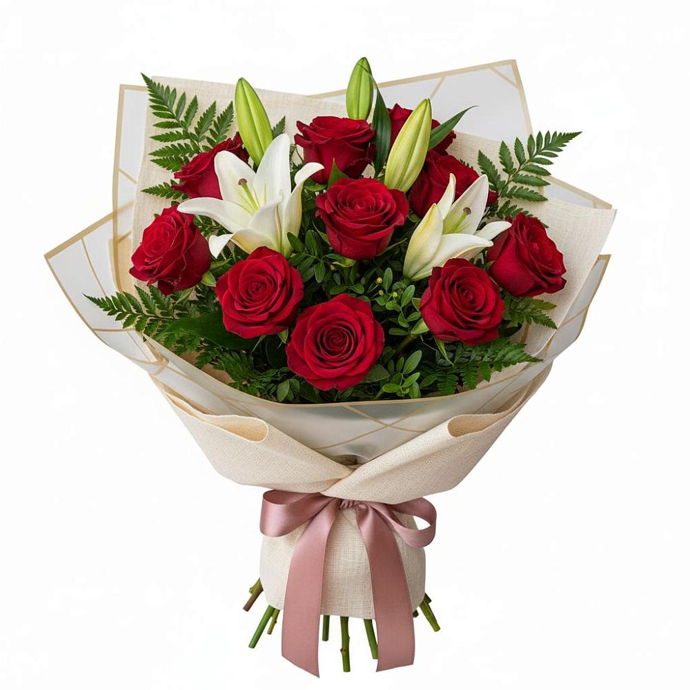 Букет цветов из: Лилии и Розы в Краснознаменский