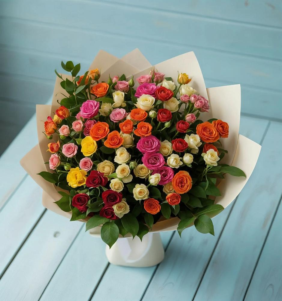Букет Микс из разноцветных кустовых роз в Краснознаменский