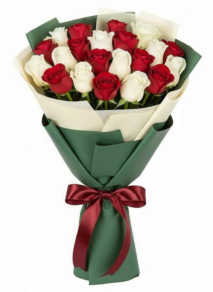 Букет Микс из красных и белых роз в Краснознаменский