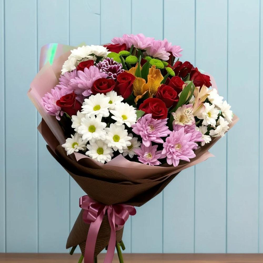 Букет цветов из: Розы, Хризантемы и Альстромерии в Краснознаменский